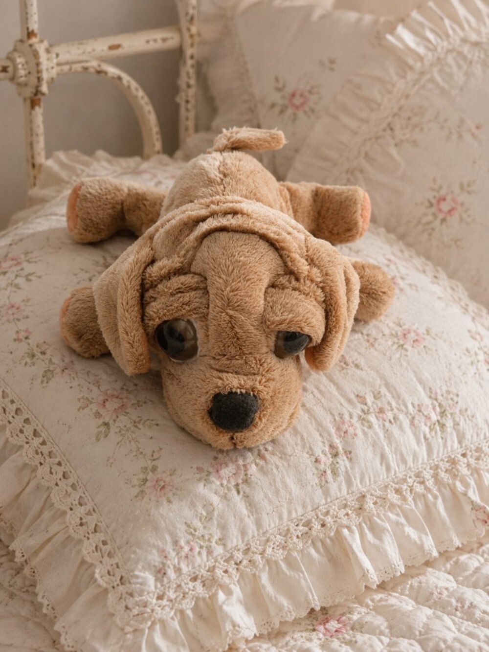 Russ Shiloh Puppy Plush Big Sad Eyes Tan Dog Stuffed Animal Vintage 2000s